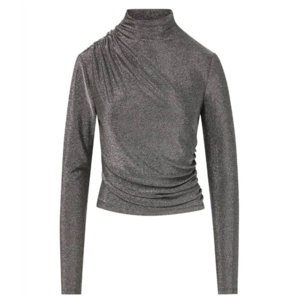 Veronica Beard Mylie Metallic Gunmetal Ruched Top NWT Large